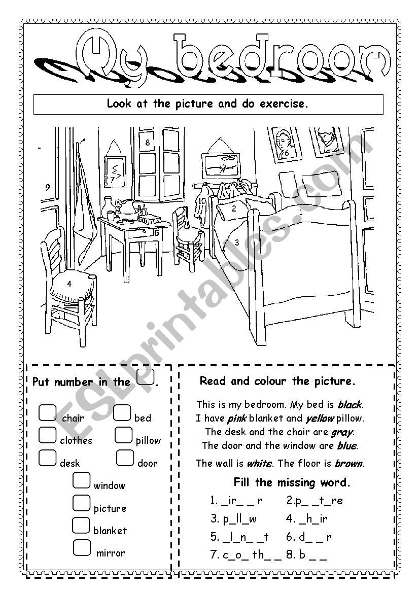 My bedroom worksheet