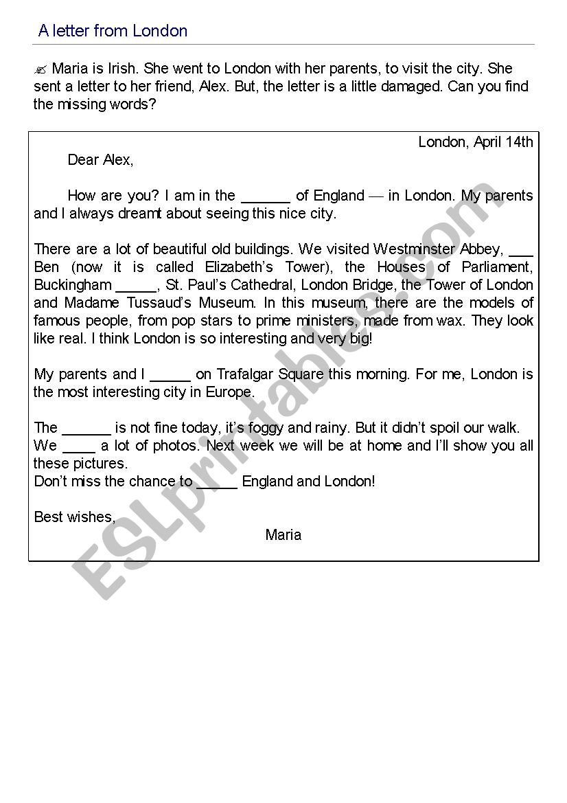 A Letter from London worksheet