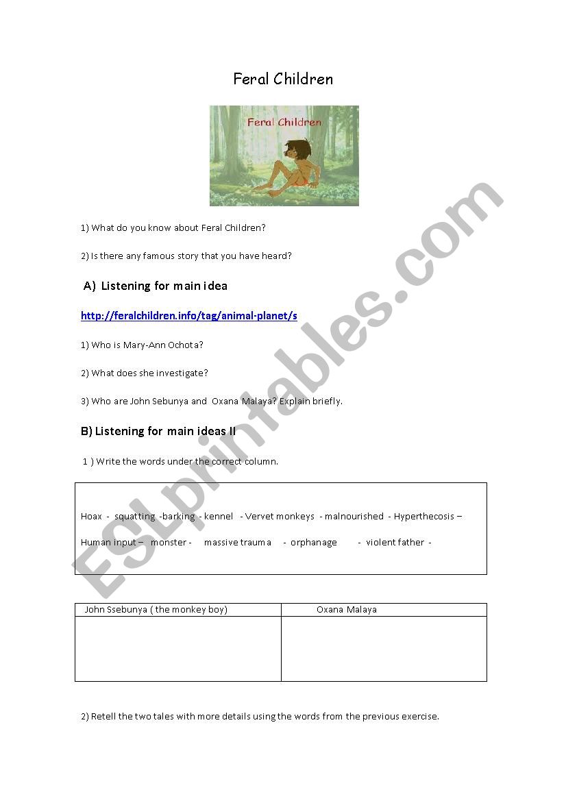 Feral Children worksheet