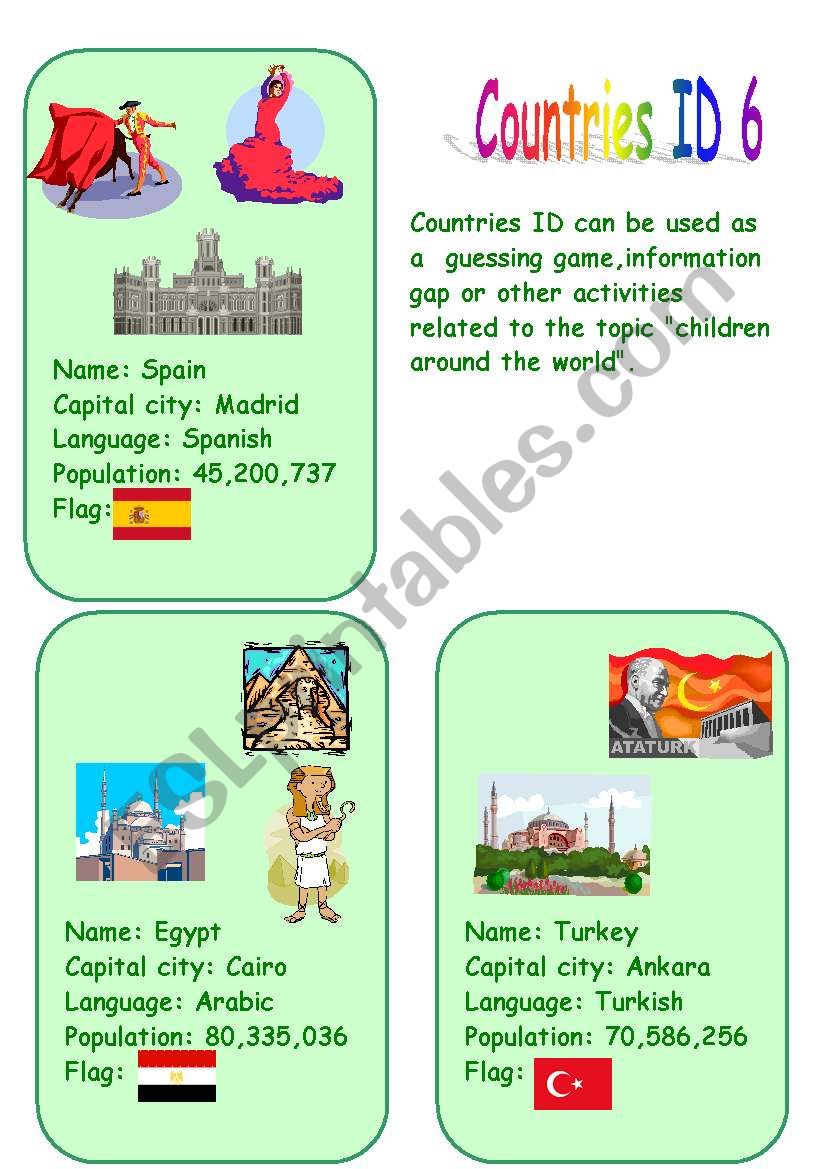 Countries  ID- 6 worksheet