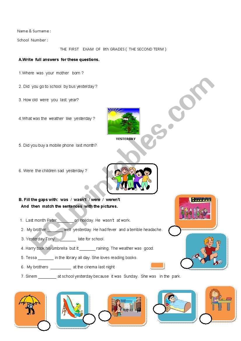 8th Grade   exam worksheet