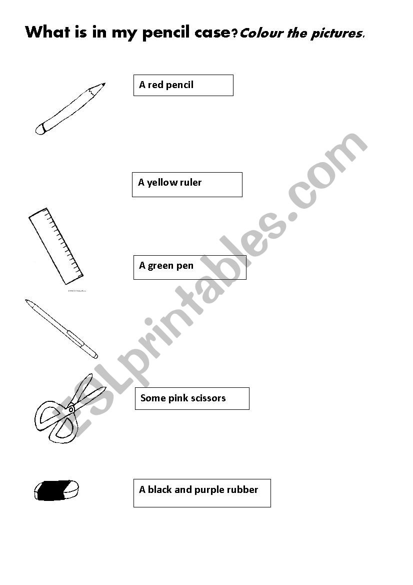 WhatÂ´s in my pencil case worksheet