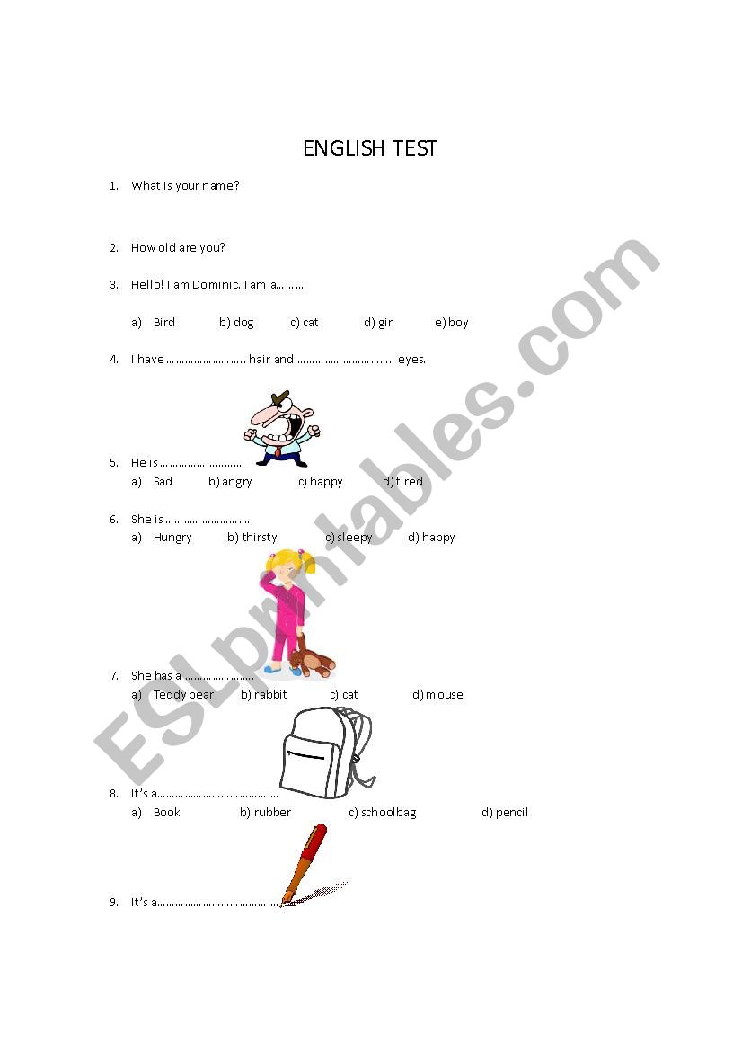 English test worksheet