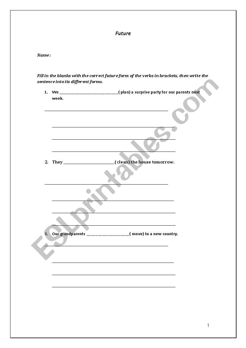 future simple worksheet