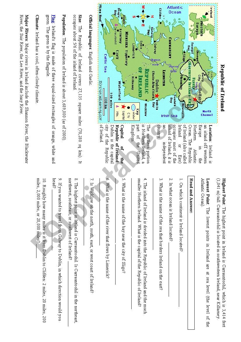 Ireland facts worksheet