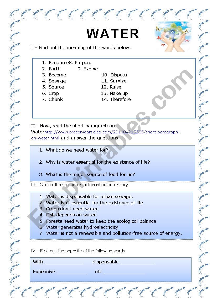 Water worksheet