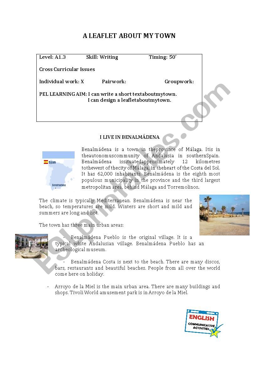 A leaflet about my town worksheet