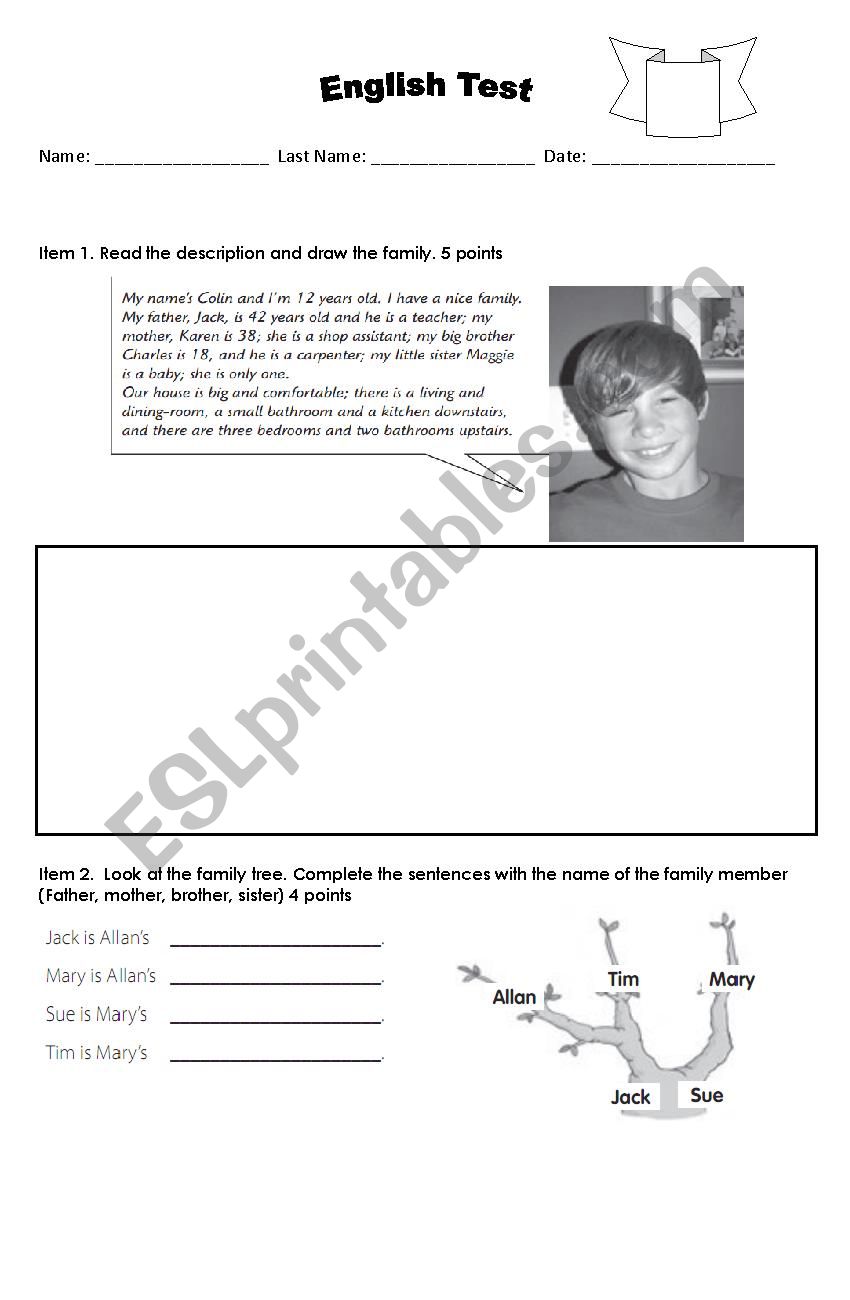 Test fifth grade worksheet