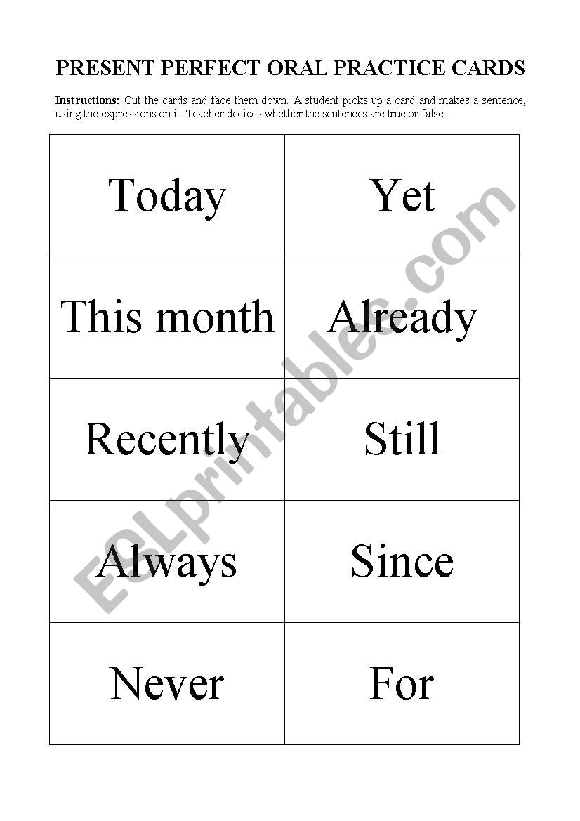 Oral practice cards - Present Perfect Tense