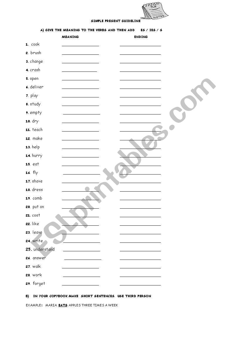 SIMPLE PRESENT WORKSHEET worksheet