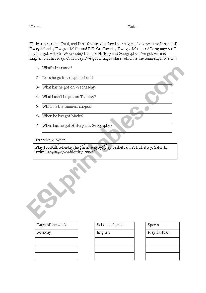 comprehension worksheet