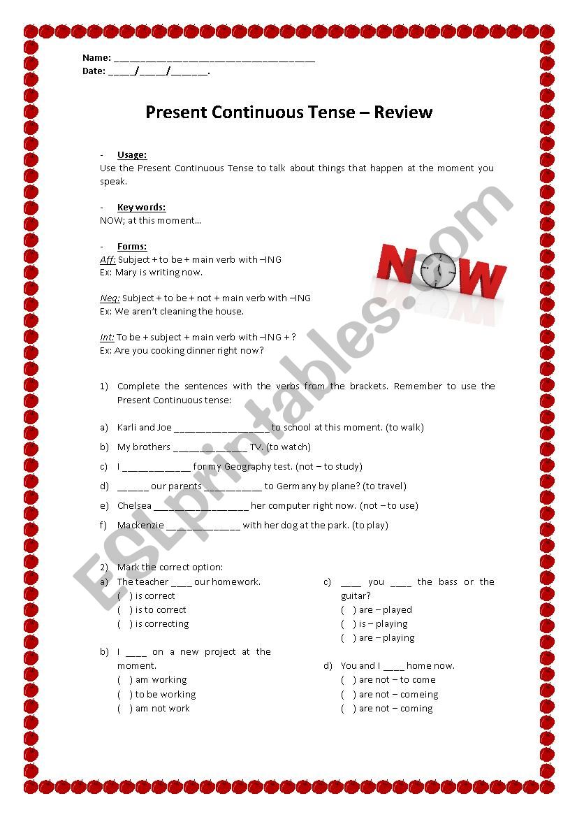 Present Continuous worksheet