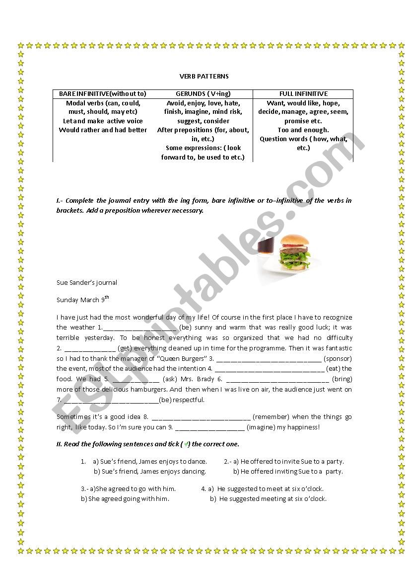 Verb Patterns worksheet