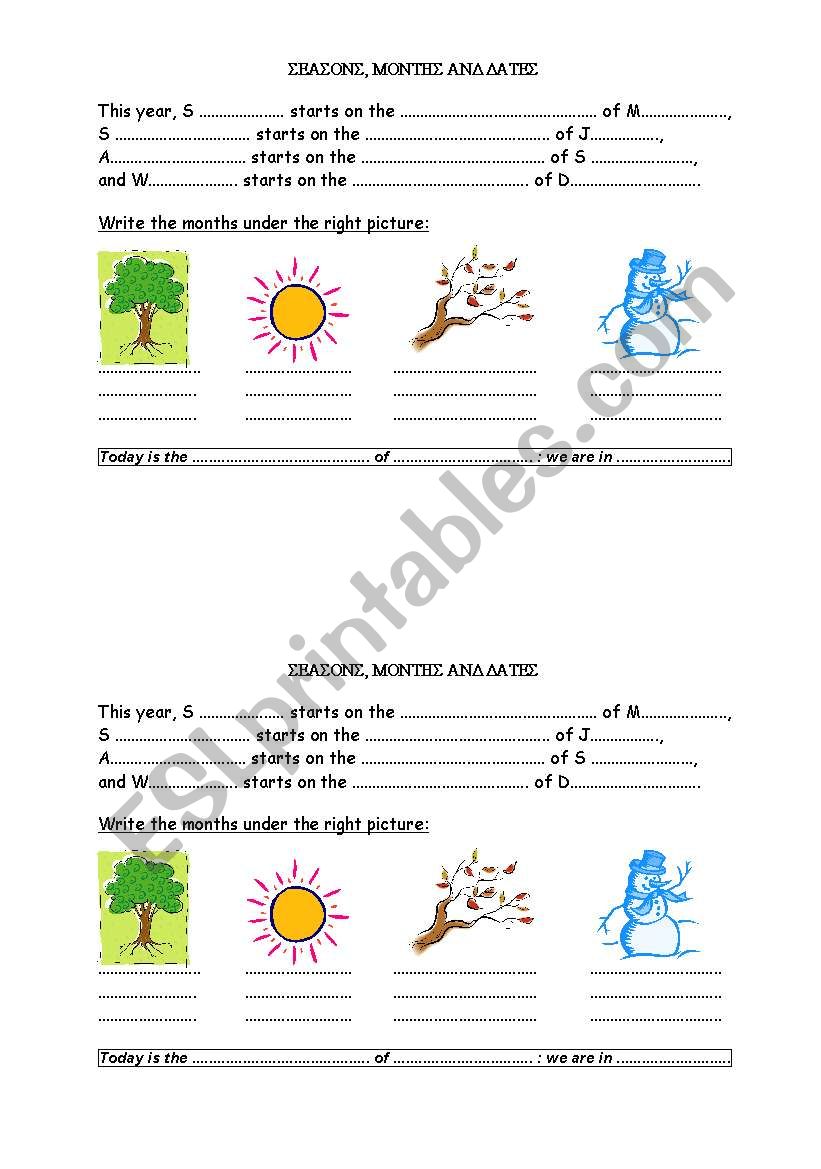 Dates and Seasons worksheet