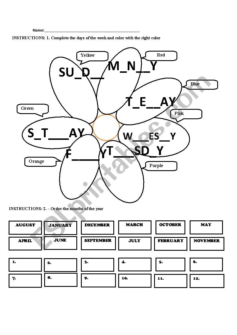 days of the week and months worksheet