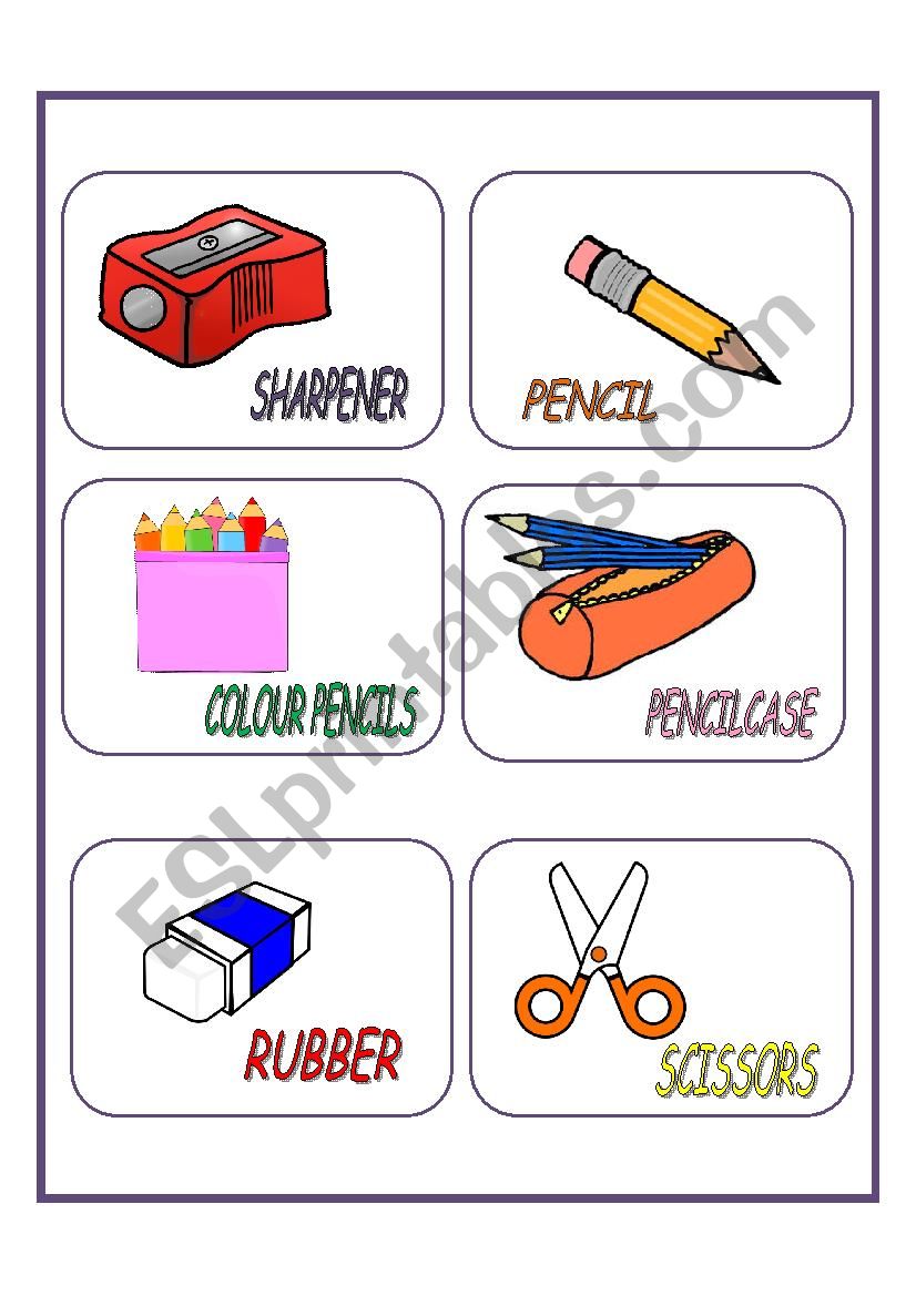 school objects worksheet