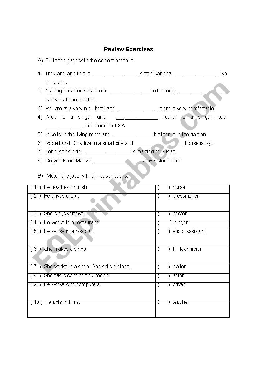 Review of pronouns and occupations