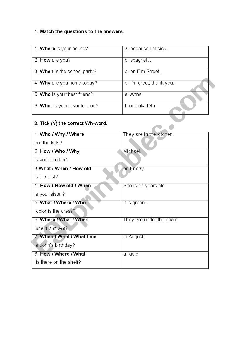 Wh-questions worksheet