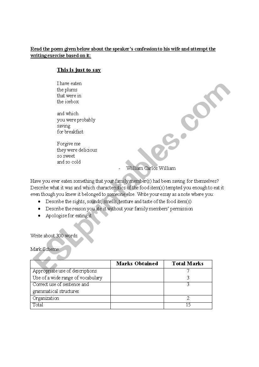 Descriptive Writing worksheet