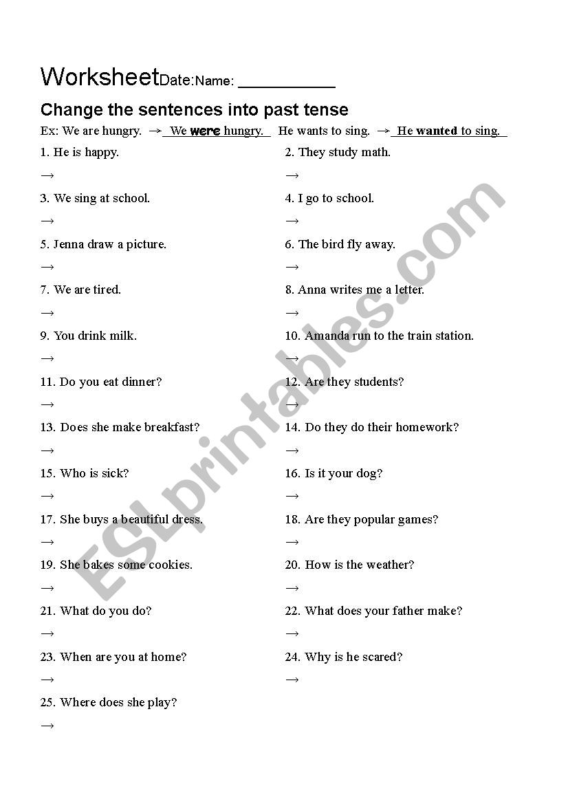 Past tense practice worksheet