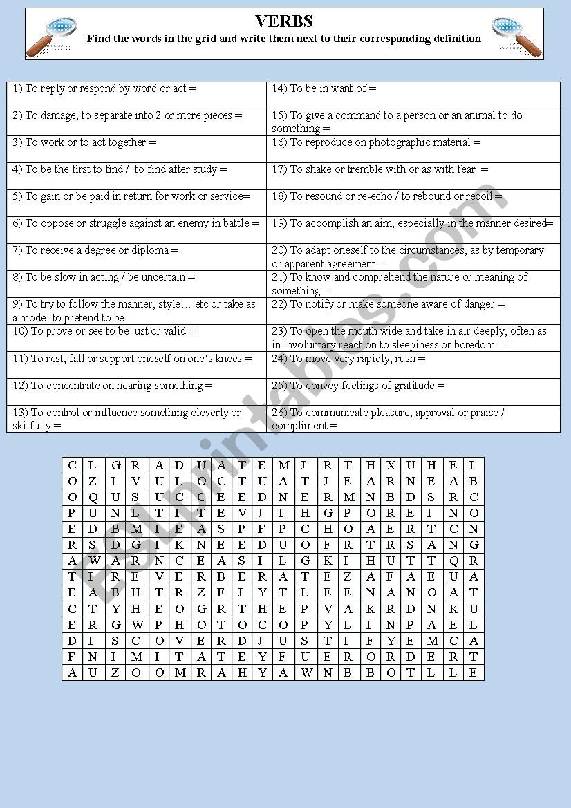 VERBS GRID worksheet