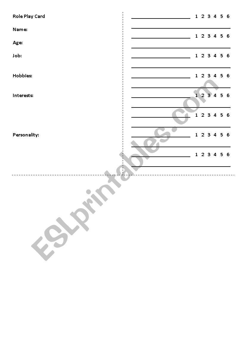 Speed Dating Role Play Character Card and Score Card