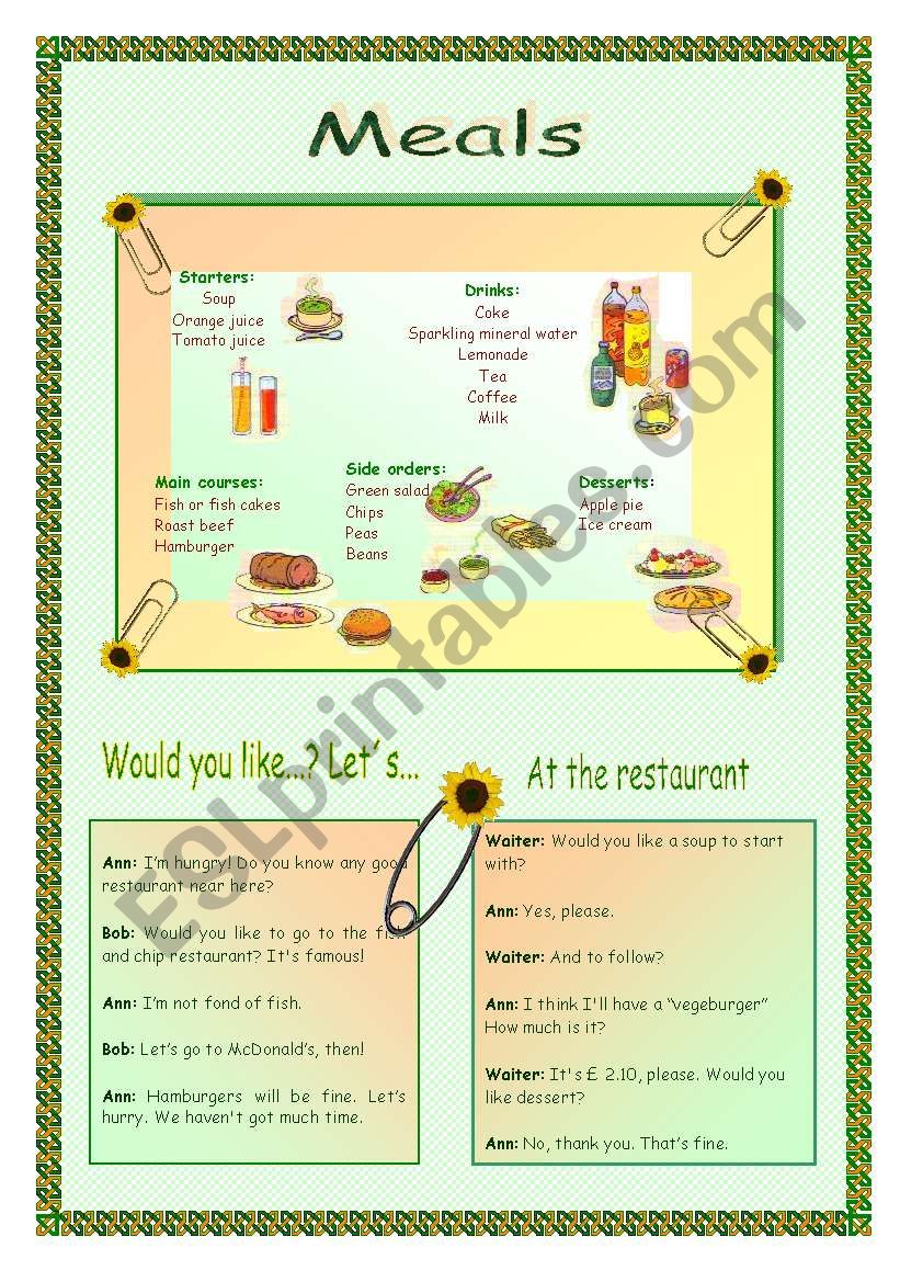 Meals worksheet