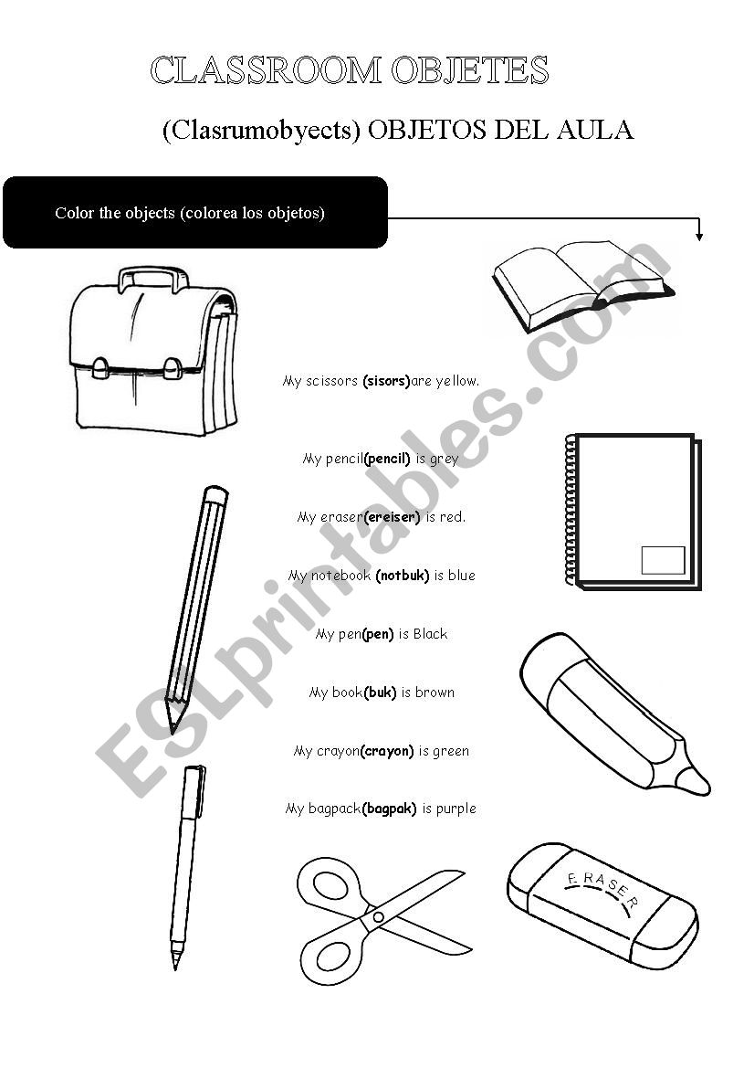 CLASSROOM OBJECTS worksheet