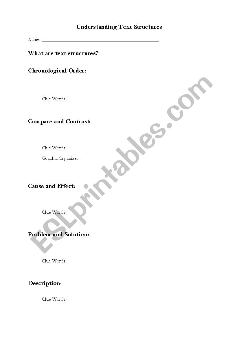 Understanding Text Structures worksheet