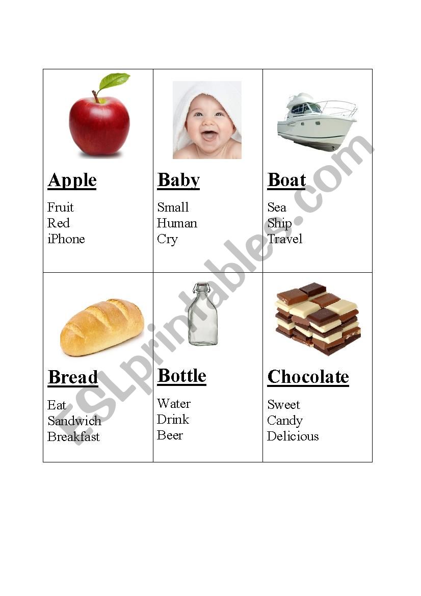 Taboo words game worksheet