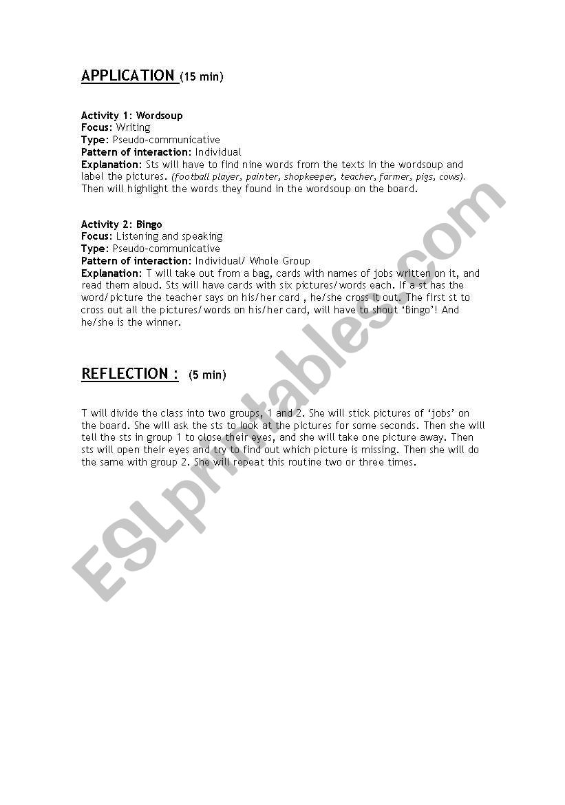 Lesson Plan - JOBS worksheet