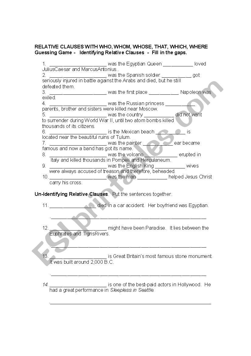 Relative Clauses Guessing Game