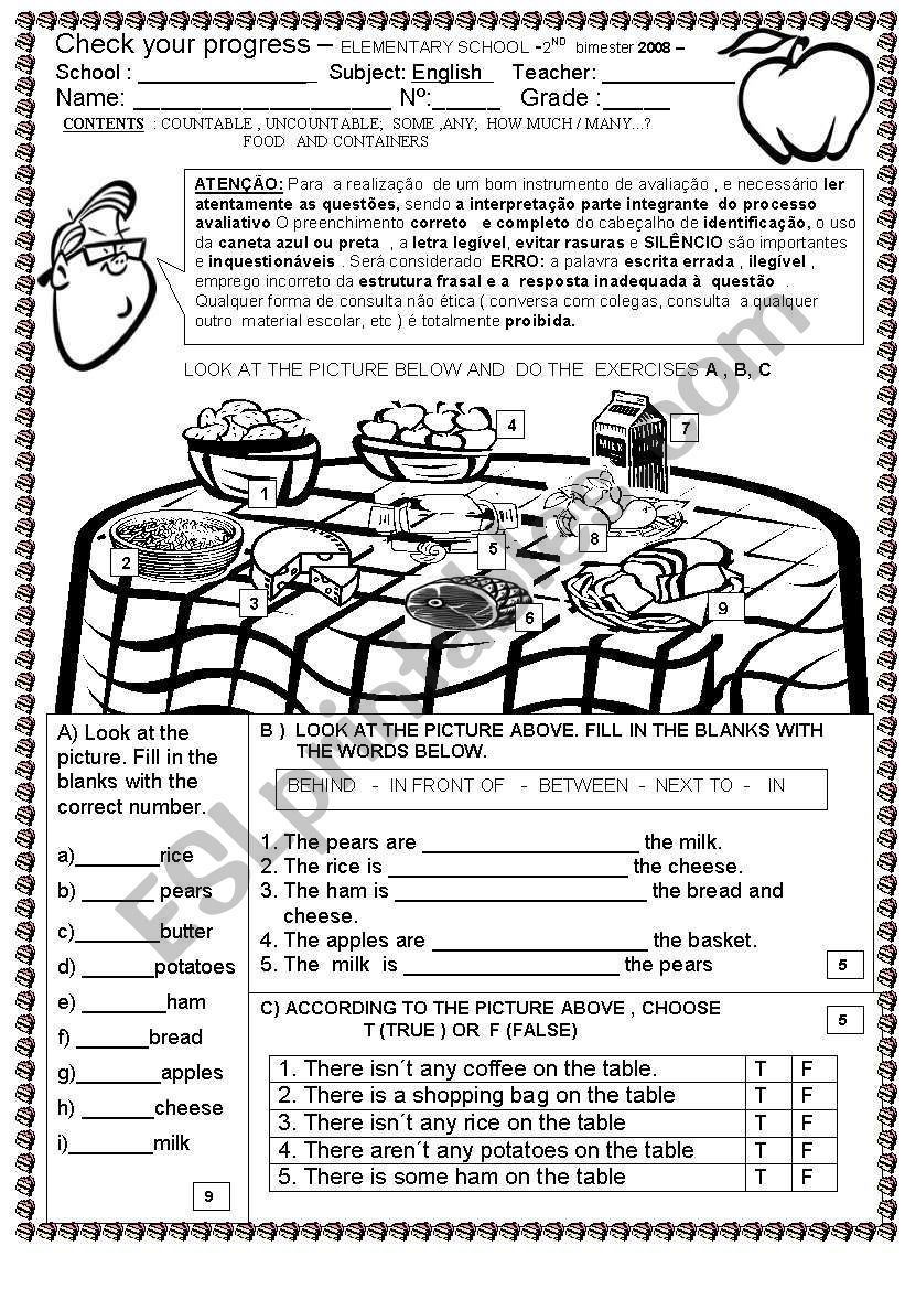 COUNTABLE , UNCOUNTABLE; SOME ,ANY; HOW MUCH / MANY...? FOOD AND CON TAINERS (TEST 1) COUNTABLE , UNCOUNTABLE; SOME ,ANY; HOW MUCH / MANY...? FOOD AND CON TAINERS (TEST 1)