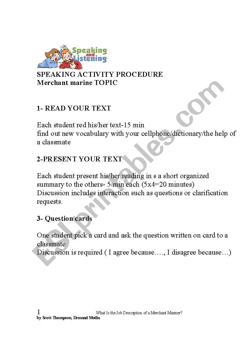 SPEAKING- MERCHANT MARINE worksheet