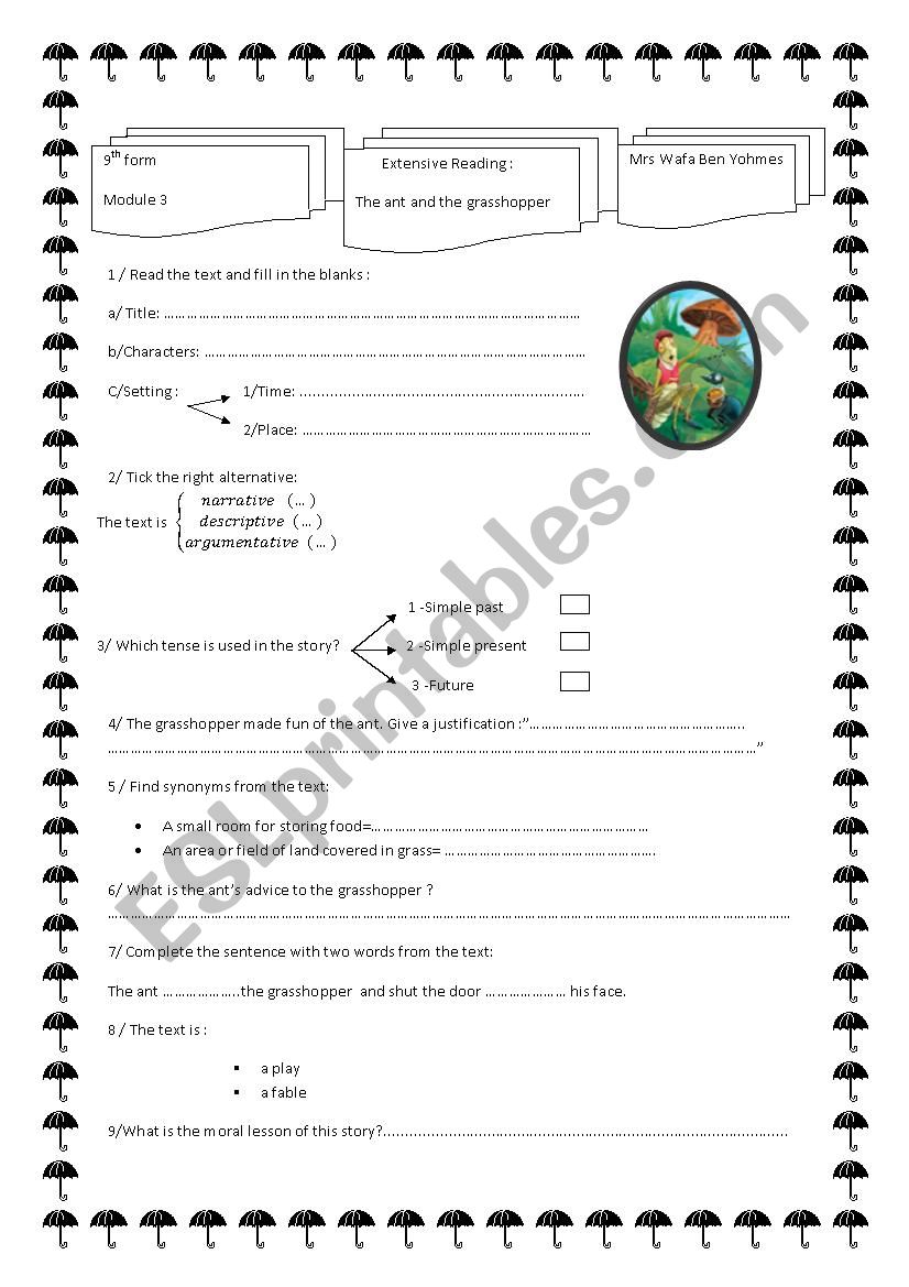 the ant and the grasshopper worksheet