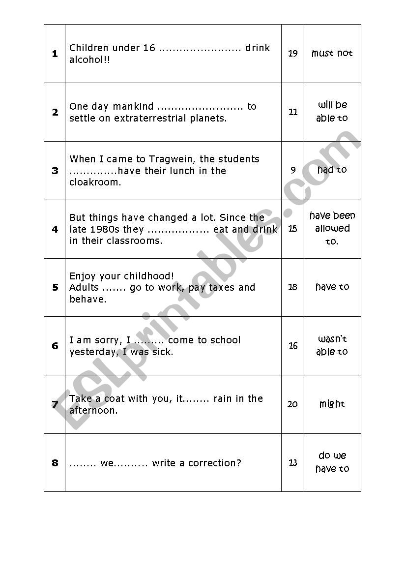 Modal Verb Game worksheet