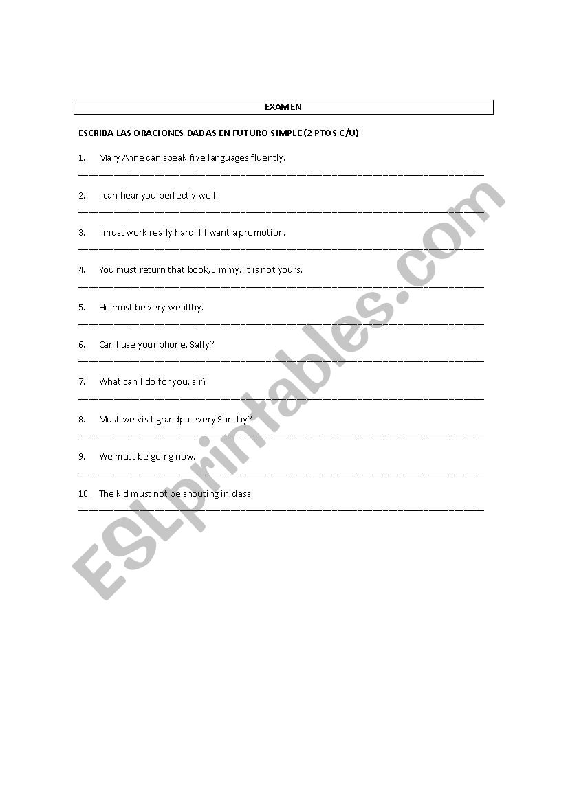 Futuro con can y must worksheet