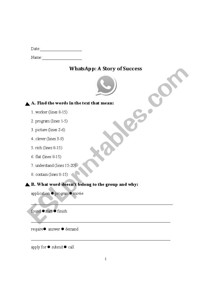 WhatsApp :history of great success-worksheet