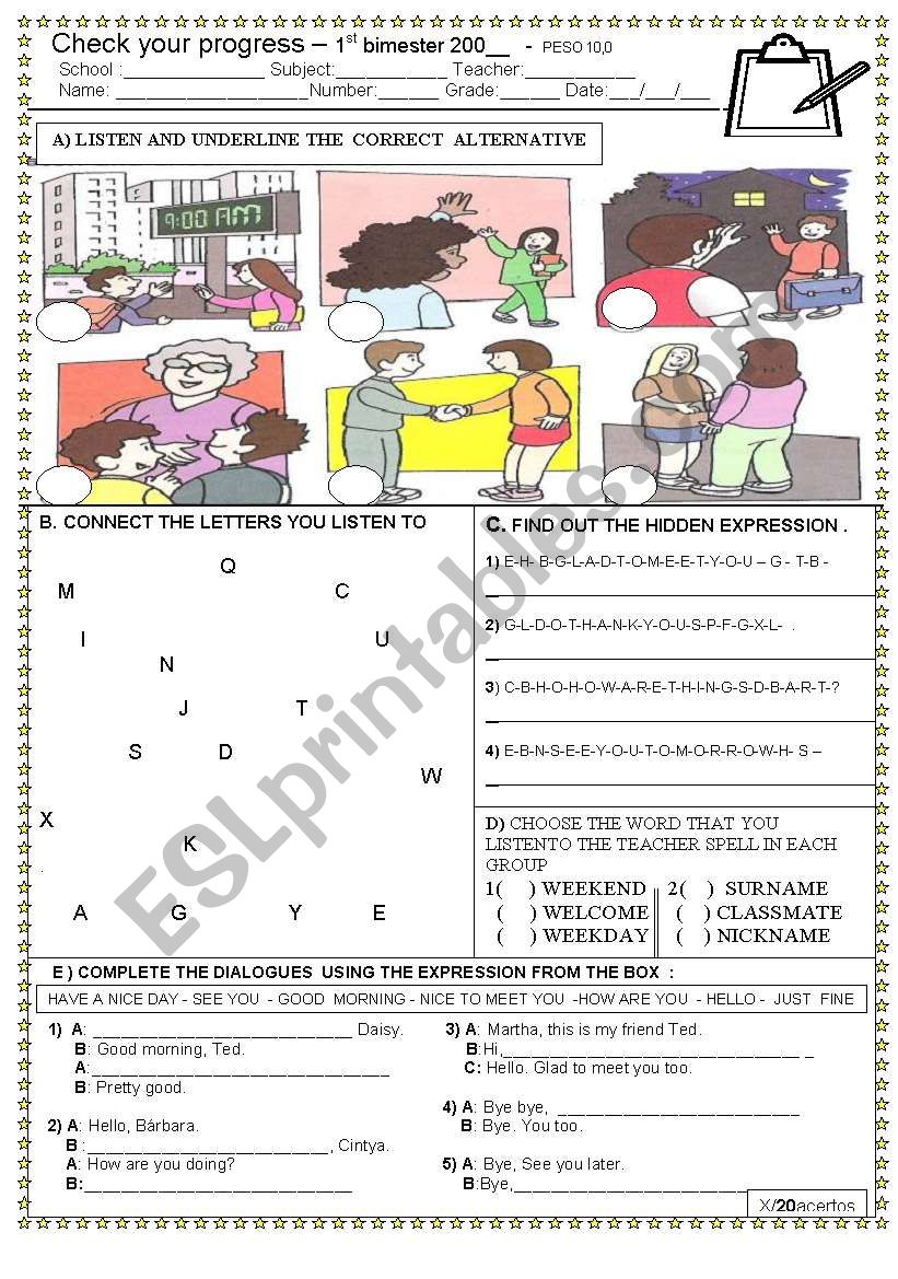 GREETINGS TEST worksheet GREETINGS TEST worksheet