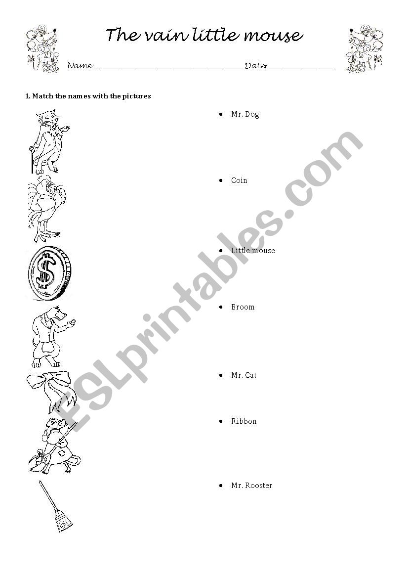 The vain little mouse worksheet