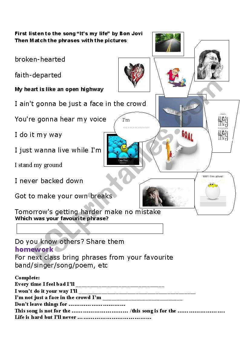 ItÂ´s my life worksheet