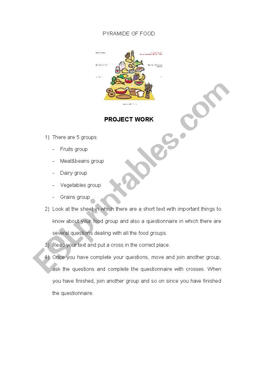 PYRAMIDE OF FOOD worksheet