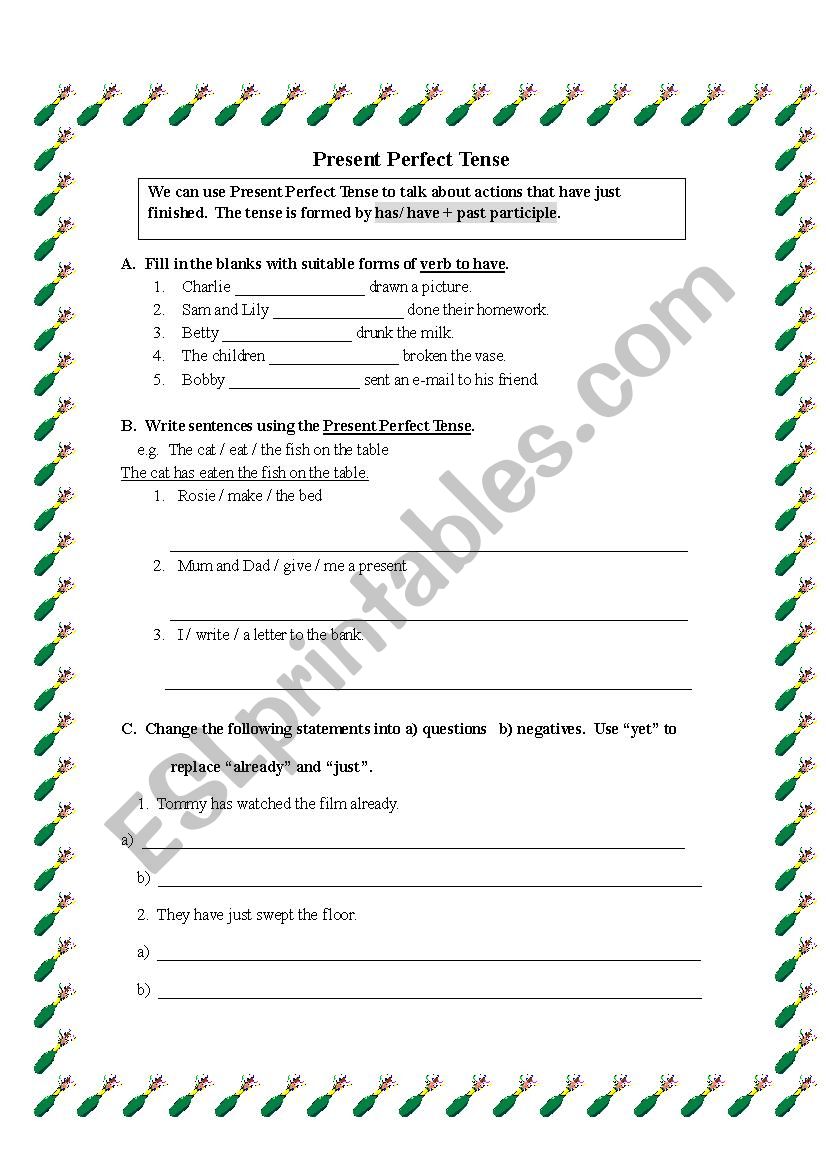 Present Perfect Tense worksheet