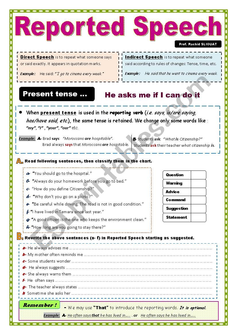 Reported Speech (1) worksheet