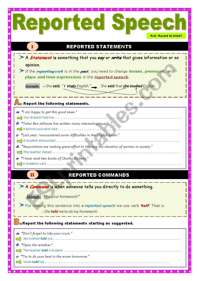 Reported Speech (3) worksheet