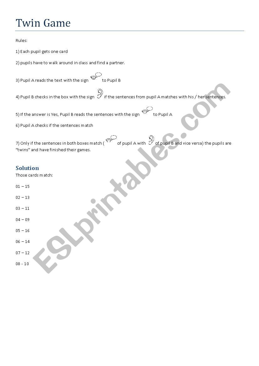 Twin Game worksheet