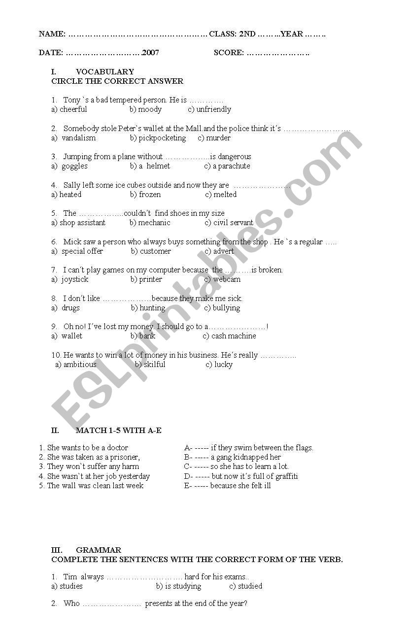 CHECK YOUR  ENGLISH worksheet