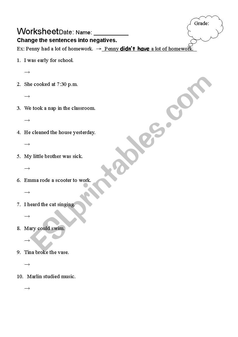 Negative practice worksheet