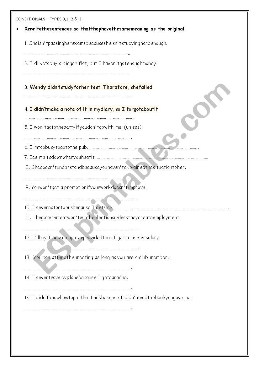 REPHRASING CONDITIONALS worksheet