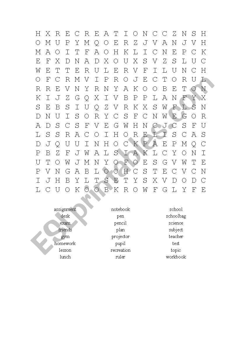 wordsearch school worksheet